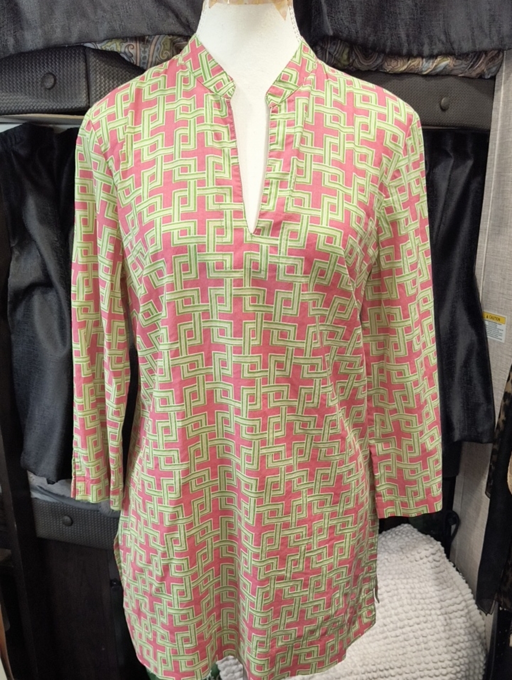 Brooks Brothers Vintage Pink & Light Green Geometric Tunic In Medium